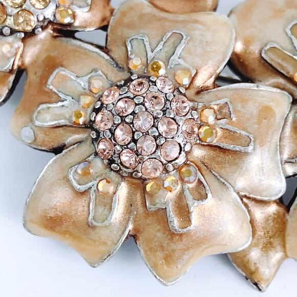 VTG Signed Chico’s Brooch Gold Tone Enamel Floral Rhinestone Pin Y2K - Picture 2 of 9